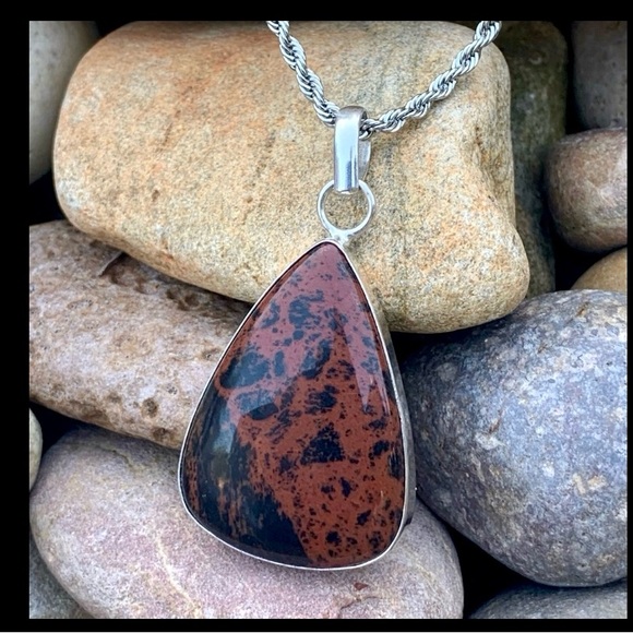 Antique Gabbro Mohagany Jasper Sterling Pendant - Picture 2 of 4